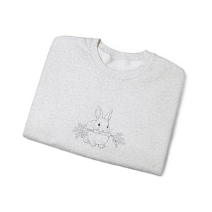 Cozy White Crewneck Sweatshirt - Floral Bunny Illustration - Dipaliz - Sweatshirts - m