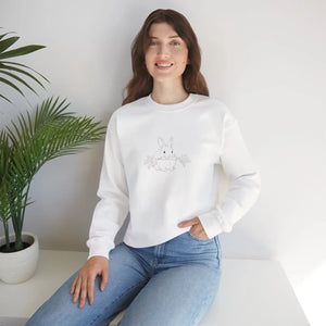 Cozy White Crewneck Sweatshirt - Floral Bunny Illustration - Dipaliz - Sweatshirts - m