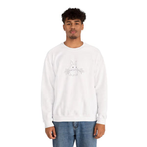 Cozy White Crewneck Sweatshirt - Floral Bunny Illustration - Dipaliz - Sweatshirts - m