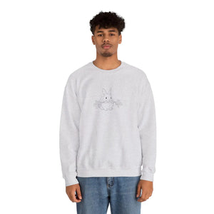 Cozy White Crewneck Sweatshirt - Floral Bunny Illustration - Dipaliz - Sweatshirts - m