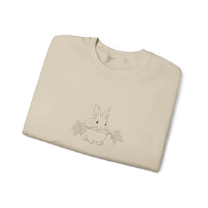 Cozy White Crewneck Sweatshirt - Floral Bunny Illustration - Dipaliz - Sweatshirts - m