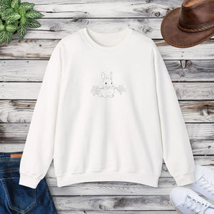 Cozy White Crewneck Sweatshirt - Floral Bunny Illustration - Dipaliz - Sweatshirts - m