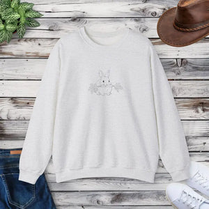 White Crewneck Sweatshirt with Minimal Floral Bunny - Dipaliz - s / Ash Gifts Online