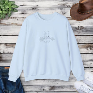 Cozy White Crewneck Sweatshirt - Floral Bunny Illustration - Dipaliz - Sweatshirts - m