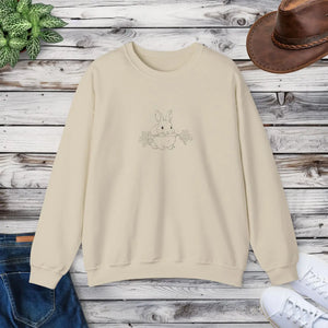 Cozy White Crewneck Sweatshirt - Floral Bunny Illustration - Dipaliz - Sweatshirts - m