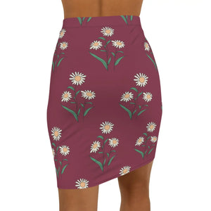 Bodycon Floral Mini Skirt White Daisies Pencil Style - Dipaliz - Skirts - Xs