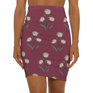 Bodycon Floral Mini Skirt White Daisies Pencil Style - Dipaliz - Skirts - Xs