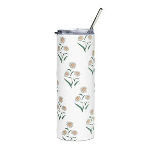 White Daisy Skinny Matte Tumbler 20oz Stainless - Dipaliz - Tumblers