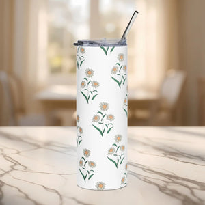 White Daisy Skinny Matte Tumbler 20oz Stainless - Dipaliz - Tumblers