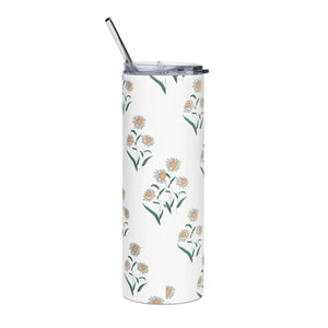 White Daisy Skinny Matte Tumbler 20oz Stainless - Dipaliz - Tumblers