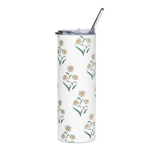 White Daisy Skinny Matte Tumbler 20oz Stainless - Dipaliz - Tumblers