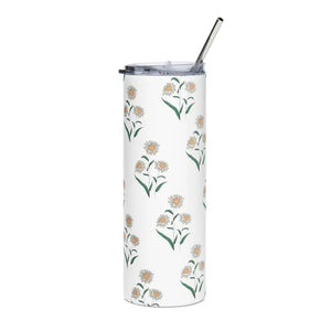 Skinny Matte Tumbler White Daisy 20oz Screw-on Slide Lid Dipaliz - Tumblers
