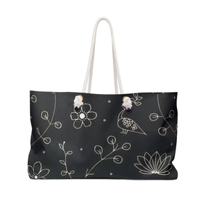 Floral Black Weekender Bag - White Elements - Dipaliz - Luggage & Bags