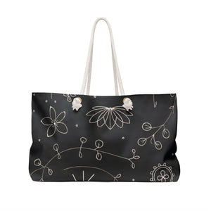 Floral Black Weekender Bag - White Elements - Dipaliz - Luggage & Bags