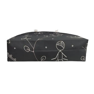 Bags - Black Weekender Bag with White Floral Elements - Dipaliz Tote 24’’ × 13’’