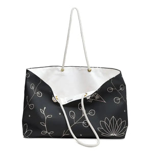 Bags - Black Weekender Bag with White Floral Elements - Dipaliz Tote 24’’ × 13’’