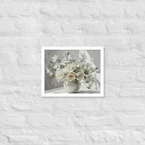White Floral Oil Framed Poster Matte Black Frame - Dipaliz - 11″×14″ - Posters