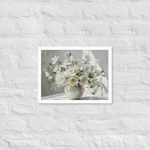 White Floral Oil Framed Poster Matte Black Frame - Dipaliz - 12″×16″ - Posters