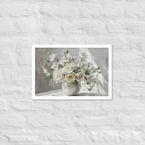 White Floral Oil Framed Poster Matte Black Frame - Dipaliz - 12″×18″ - Posters