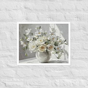 White Floral Oil Framed Poster Matte Black Frame - Dipaliz - 16″×20″ - Posters