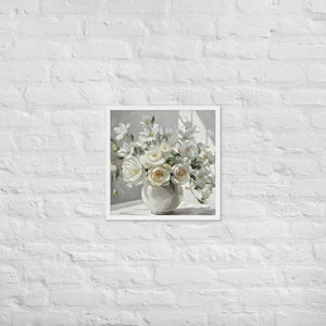 White Floral Oil Framed Poster Matte Black Frame - Dipaliz - 18″×18″ - Posters