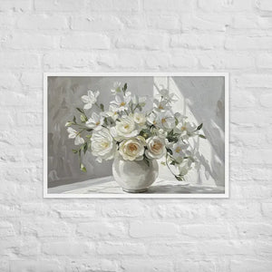 White Floral Oil Framed Poster Matte Black Frame - Dipaliz - 24″×36″ - Posters