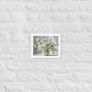 White Floral Oil Framed Poster Matte Black Frame - Dipaliz - 8″×10″ - Posters