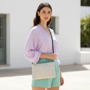 White Floral Vines Crossbody Bag – Faux Leather - Dipaliz - Cross Body Bags