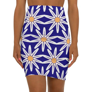 White Floral Pattern Women’s Mini Skirt Stretchy Fit - Dipaliz - Xs / Black Stitching - Skirts