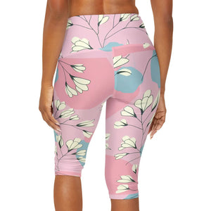 Floral Pink Yoga Capri Leggings - Chic Activewear - Dipaliz