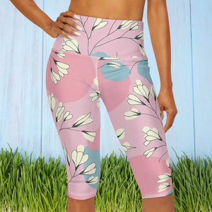Floral Pink Yoga Capri Leggings - Chic Activewear - Dipaliz