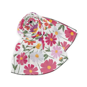 Large Floral Pattern White Poly Scarf - Bold Garden Style - Dipaliz - Voile / 25’’ × - Scarves & Shawls