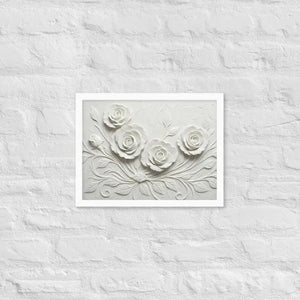 White Rose Sculpture Framed Poster Matte Black Frame Dipaliz - 12″×16″ - Posters