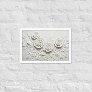 White Rose Sculpture Framed Poster Matte Black Frame Dipaliz - 12″×18″ - Posters