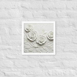 White Rose Sculpture Framed Poster Matte Black Frame Dipaliz - 14″×14″ - Posters