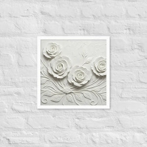 White Rose Sculpture Framed Poster Matte Black Frame Dipaliz - 16″×16″ - Posters