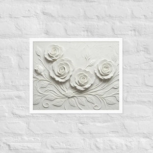 White Rose Sculpture Framed Poster Matte Black Frame Dipaliz - 16″×20″ - Posters