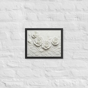 White Rose Sculpture Framed Poster Matte Black Frame Dipaliz - 11″×14″ - Posters