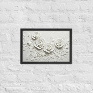 White Rose Sculpture Framed Poster Matte Black Frame Dipaliz - 12″×18″ - Posters