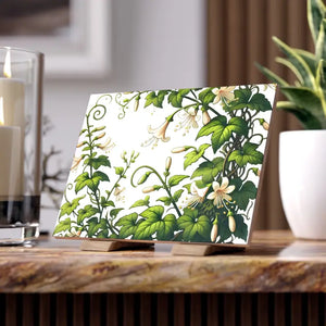 Home Decor - White Trumpet Shaped Flowers Ceramic Photo Tile Wall Art - Dipaliz