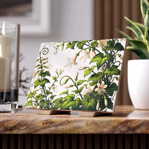 Home Decor - White Trumpet Shaped Flowers Ceramic Photo Tile Wall Art - Dipaliz