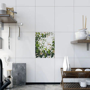 Home Decor - White Trumpet Shaped Flowers Ceramic Photo Tile Wall Art - Dipaliz