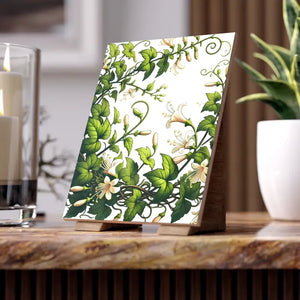 Home Decor - White Trumpet Shaped Flowers Ceramic Photo Tile Wall Art - Dipaliz