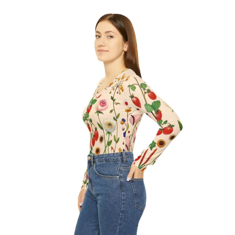 Blossom Boldly in our Wild Flowers Long Sleeve V-neck Tee - All Over Prints