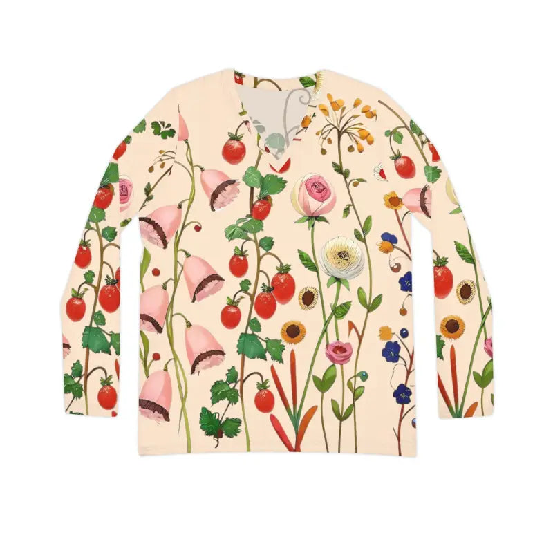 Blossom Boldly in our Wild Flowers Long Sleeve V-neck Tee - All Over Prints