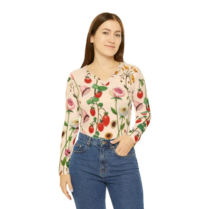 Blossom Boldly in our Wild Flowers Long Sleeve V-neck Tee - All Over Prints