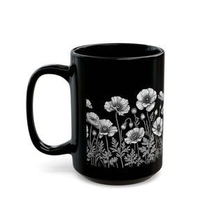 Floral Cat Black Ceramic Mug - Wild Flowers Charm - Dipaliz - Mugs
