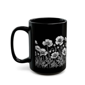 Black Ceramic Mug - Wild Flowers Cat Lover Charm - Dipaliz - Mugs