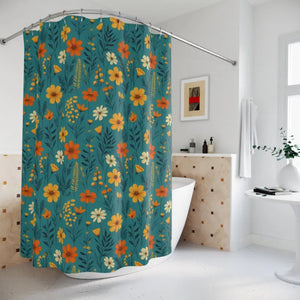 Wild Flowers Floral Shower Curtain - Nature Art Design - Dipaliz - 71’’ × 74’’ - Curtains