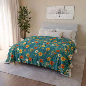 Soft Polyester Blanket Wild Flower Teal Minky Cozy Comfort Dipaliz - 60’’ × 80’’ - Blankets